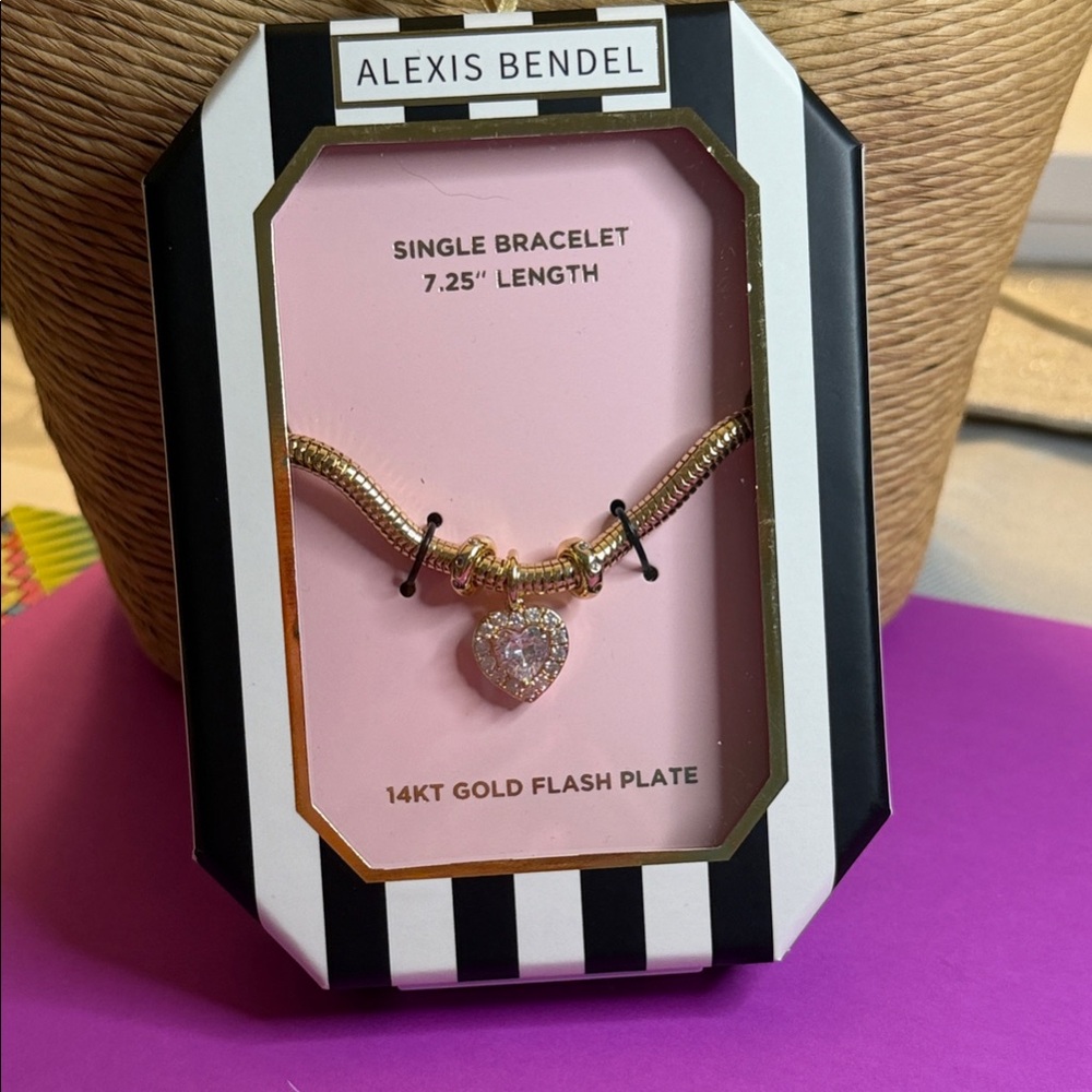 Alexis Bendel Heart Charm Gold Bracelet - Faux diamond Heart Pendant